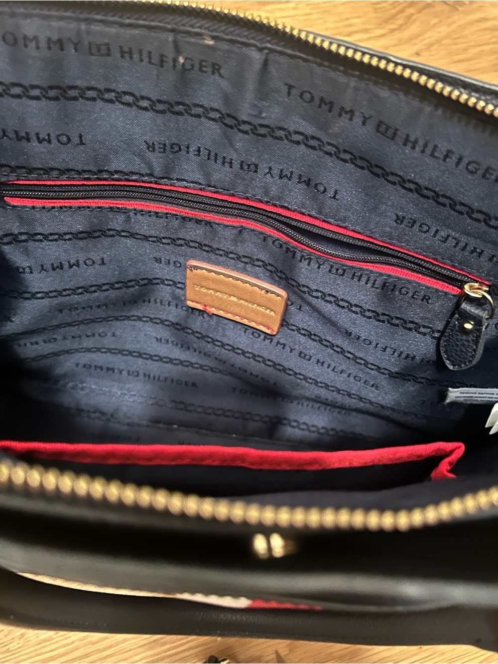 Tommy Hilfiger Navy Saffiano Striped Satchel Crossbody Bag - Picture 2 of 7